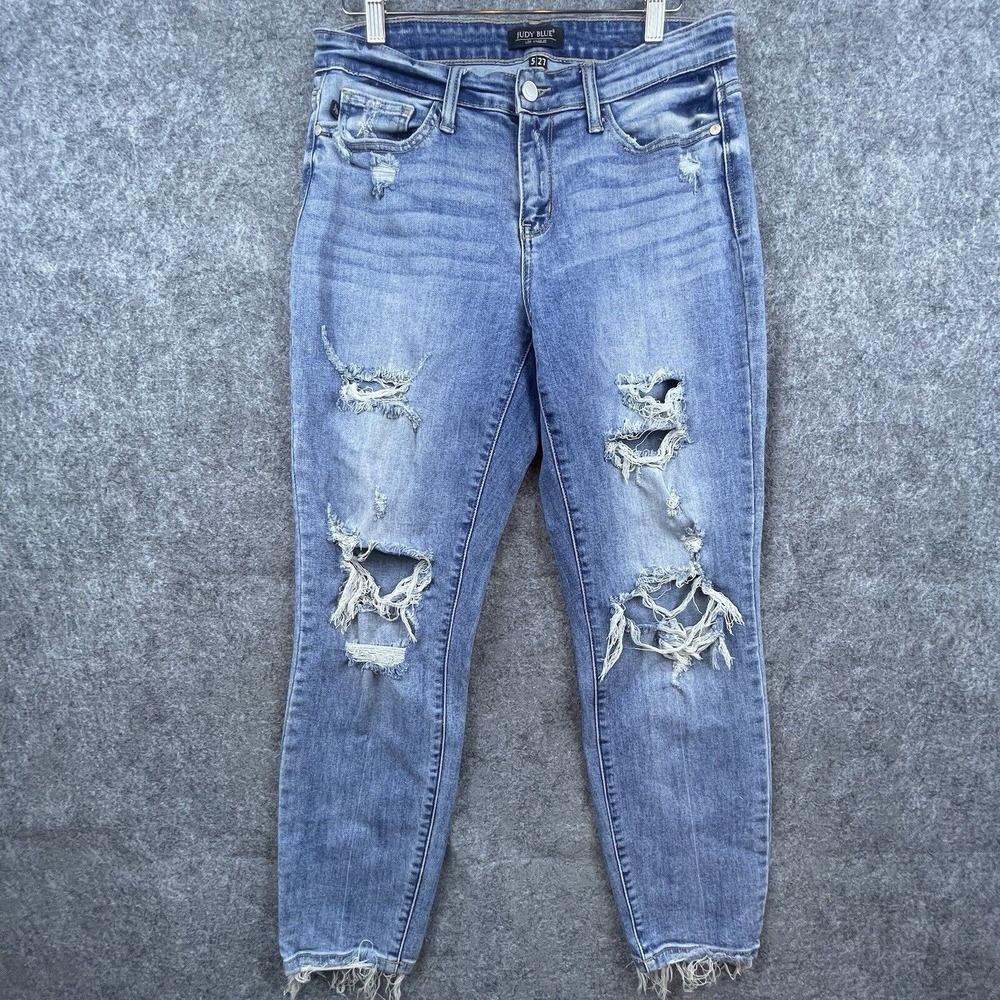 Judy Blue Jeans Womens 5 / 27 Boyfriend Ripped Thrashed‎ Stretch